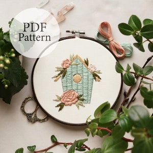 PDF Pattern - Bluebird House - Step By Step Beginner Embroidery Pattern With YouTube Tutorials