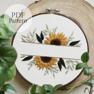 PDF Pattern - 6&quot; Sunflower Foliage With Text Option - New Years Eve Pattern - Step By Step Beginner Embroidery Pattern With YouTube Tutorial
