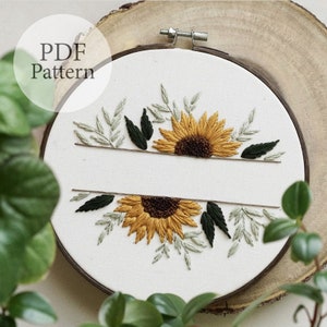 PDF Pattern - 6" Sunflower Foliage With Text Option - New Years Eve Pattern - Step By Step Beginner Embroidery Pattern With YouTube Tutorial