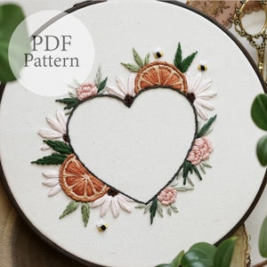 PDF Pattern - 8" Citrus Heart - New Years Eve Pattern - Step By Step Beginner Embroidery Pattern With YouTube Tutorials