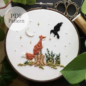 PDF Pattern - 6" Fox & Raven - Step By Step Beginner Embroidery Pattern With YouTube Tutorials