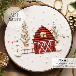 PDF-Muster - 6 "Weihnachts Barn - Schritt für Schritt Anfänger Stickmuster mit YouTube-Tutorials