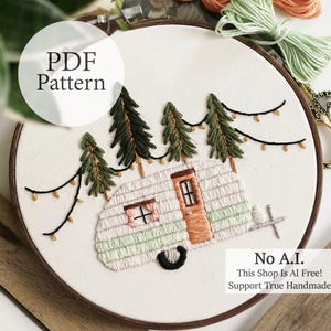 PDF Pattern - 7" Mint Camper - Step By Step Beginner Embroidery Pattern With YouTube Tutorials