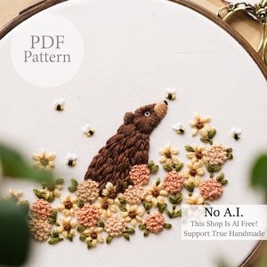 PDF Pattern - 6" Wildflower Bear - Step By Step Beginner Embroidery Pattern With YouTube Tutorials
