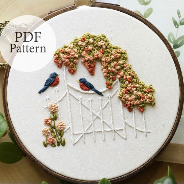 PDF Pattern - 6" Garden Gate - Step By Step Beginner Embroidery Pattern With YouTube Tutorials