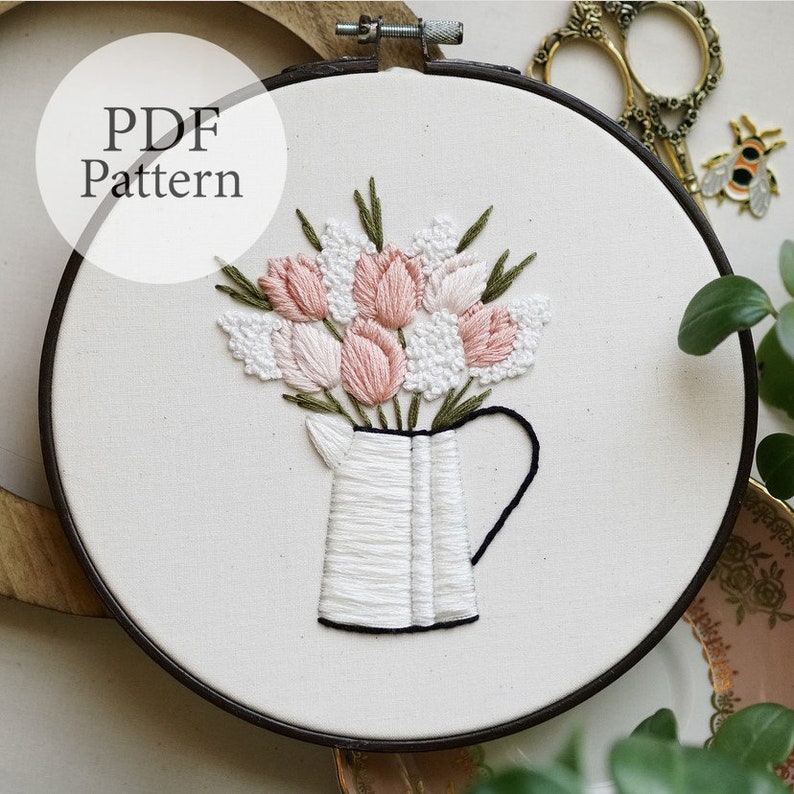 PDF Pattern 7 Tulip Bouquet Step By Step Beginner Embroidery Pattern With YouTube Tutorials image 5