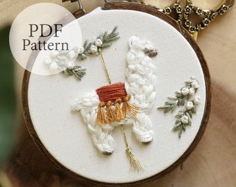 PDF Muster - 3" Ornament Weihnachten Lama - Schritt für Schritt Anfänger Embroidery Pattern mit YouTube Tutorials