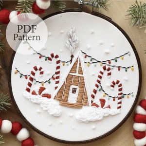 PDF Pattern - 6" Gingerbread Cabin - Step By Step Beginner Embroidery Pattern With YouTube Tutorials