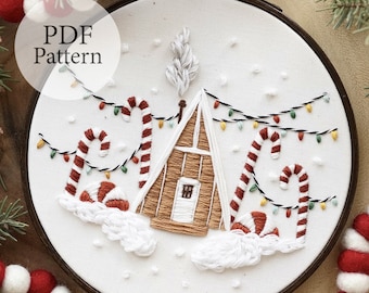 PDF Pattern - 6" Gingerbread Cabin - Step By Step Beginner Embroidery Pattern With YouTube Tutorials