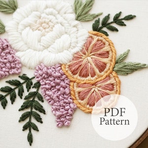 PDF Pattern 7 Citrus Peony Bouquet Step By Step Beginner Embroidery Pattern With YouTube Tutorials image 3