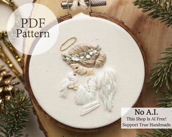 PDF Pattern - 3" Ornament Angel - Step By Step Beginner Embroidery Pattern With YouTube Tutorials