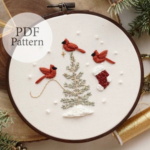 PDF Pattern - 6" Cardinals Decorating - Step By Step Beginner Embroidery Pattern With YouTube Tutorials