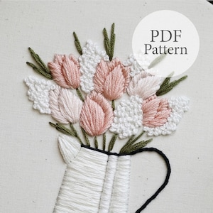 PDF Pattern 7 Tulip Bouquet Step By Step Beginner Embroidery Pattern With YouTube Tutorials image 3