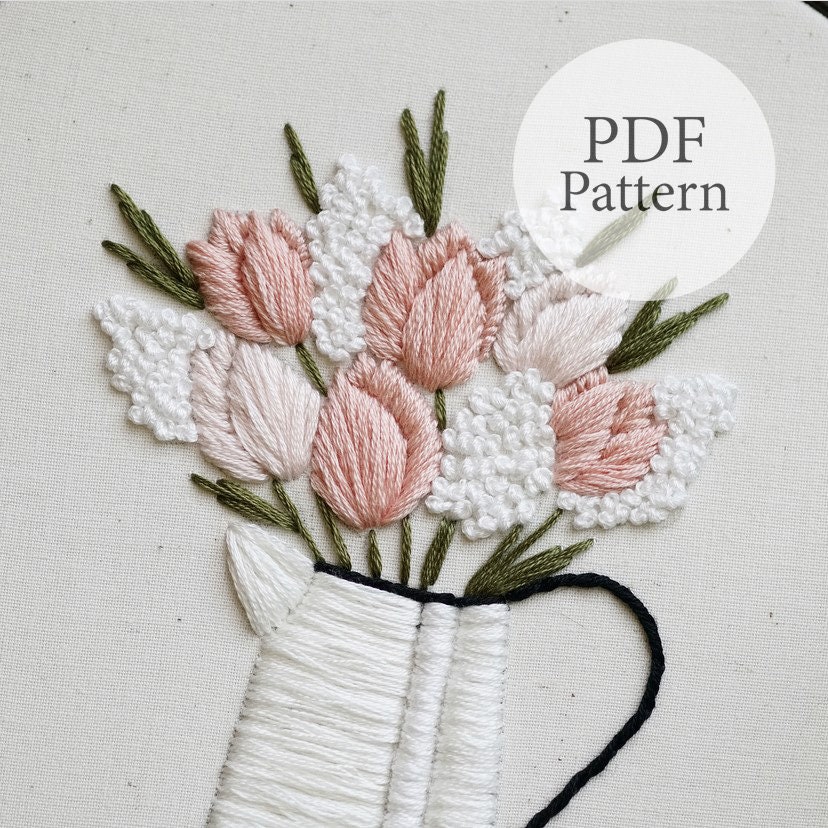 PDF Pattern - 7" Tulip Bouquet - Step by Step Beginner Embroidery ...