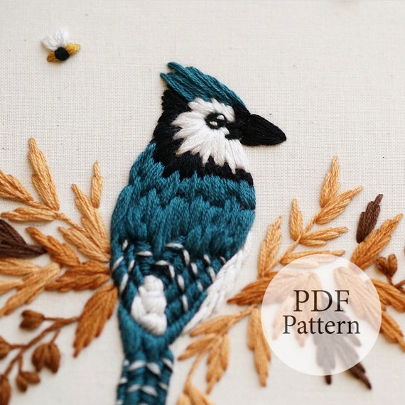 Blue Jay Hand-Embroidered Brooch Pin Blue Jay Hand-Embroidered Brooch Pin