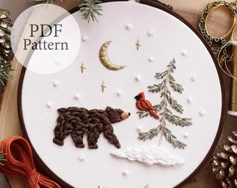 PDF Pattern - Bear & Cardinal - Step By Step Beginner Embroidery Pattern With YouTube Tutorials
