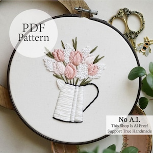 PDF-mönster - 18 cm tulpanbukett - Steg för steg-broderimönster för nybörjare med YouTube-handledningar