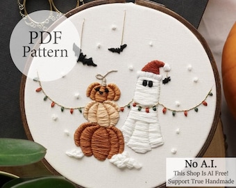 PDF Pattern - 6" Seasonal Confusion Ghost - Step By Step Beginner Embroidery Pattern With YouTube Tutorials - Halloween Embroidery