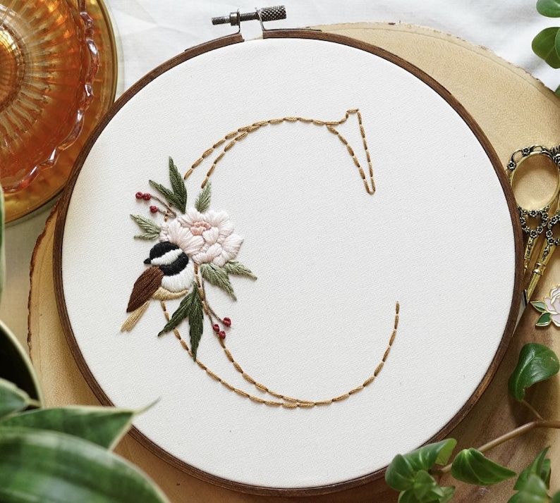 PDF Pattern A-Z Letters 8 Chickadee Peony Monogram Whole Alphabet Step By Step Beginner Embroidery Pattern With YouTube Tutorials image 4