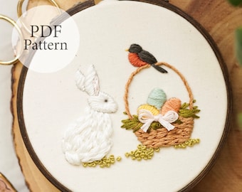 PDF Pattern - 4" Easter Bunny Basket - Step By Step Beginner Embroidery Pattern With YouTube Tutorials