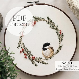 PDF Pattern - 21,5 cm Meisenkranz - Schritt für Schritt Anfänger Stickmuster mit YouTube Tutorials