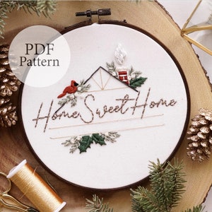 PDF Pattern - 6" Home Sweet Home - With Text Option - Step By Step Beginner Embroidery Pattern With YouTube Tutorials