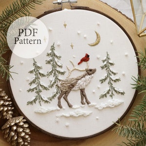 PDF Pattern - 8&quot; Caribou & Cardinal - Bestselling Step By Step Beginner Embroidery Pattern With YouTube Tutorials
