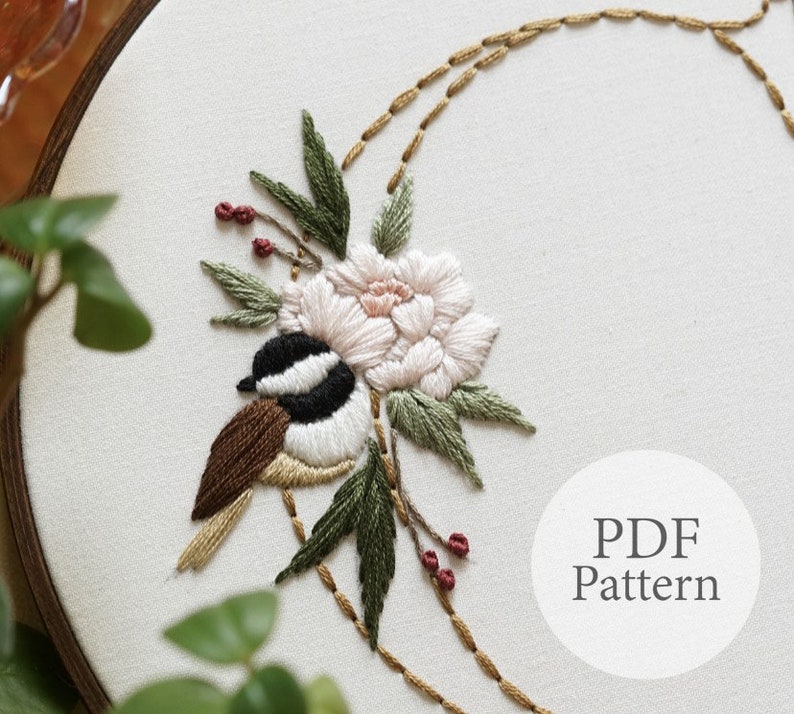 PDF Pattern A-Z Letters 8 Chickadee Peony Monogram Whole Alphabet Step By Step Beginner Embroidery Pattern With YouTube Tutorials image 2