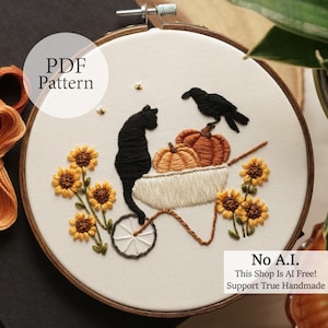 Patron PDF - Jardiniers d'automne de 6 pouces - Modèle de broderie pour débutants étape par étape avec tutoriels YouTube - Broderie d'Halloween