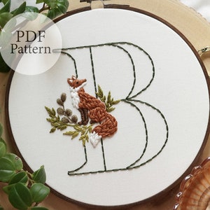 PDF Pattern - A-Z Letters - 8" Forest Fox Monogram - Includes All Letters - Step By Step Beginner Embroidery Pattern With YouTube Tutorials