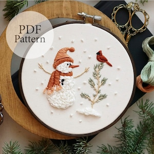 PDF Pattern 6 Cozy Snowman & Cardinal Friend Step By Step Beginner Embroidery Pattern With YouTube Tutorials image 5