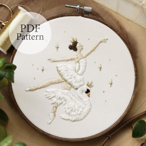 PDF Pattern - 6" Swan Ballerina - Step By Step Beginner Embroidery Pattern With YouTube Tutorials