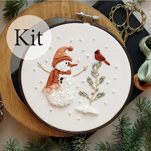 6" EMBROIDERY KIT - Snowman & Cardinal KIT - Includes All Materials Needed To Complete The Design
