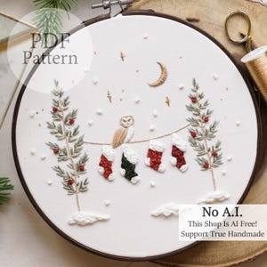 PDF Pattern - 8" Winter Owl Stockings - Step By Step Beginner Embroidery Pattern With YouTube Tutorials