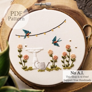 PDF Pattern - 6" Prairie Barn Swallows - Step By Step Beginner Embroidery Pattern With YouTube Tutorials