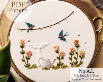 PDF Pattern - 6" Prairie Barn Swallows - Step By Step Beginner Embroidery Pattern With YouTube Tutorials