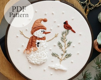 PDF-Muster - 15 cm gemütlicher Schneemann & Kardinalfreund - Schritt für Schritt Anfänger-Stickmuster mit YouTube-Tutorials