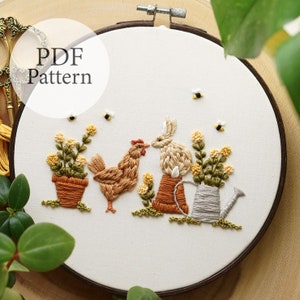 PDF Pattern - 7" Hen & Hare - Step By Step Beginner Embroidery Pattern With YouTube Tutorials
