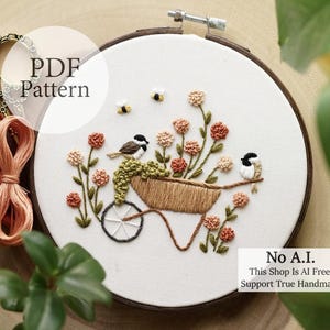 PDF Pattern - 6" Chickadee Gardeners - Schritt für Schritt Anfänger Stickmuster mit YouTube Tutorials