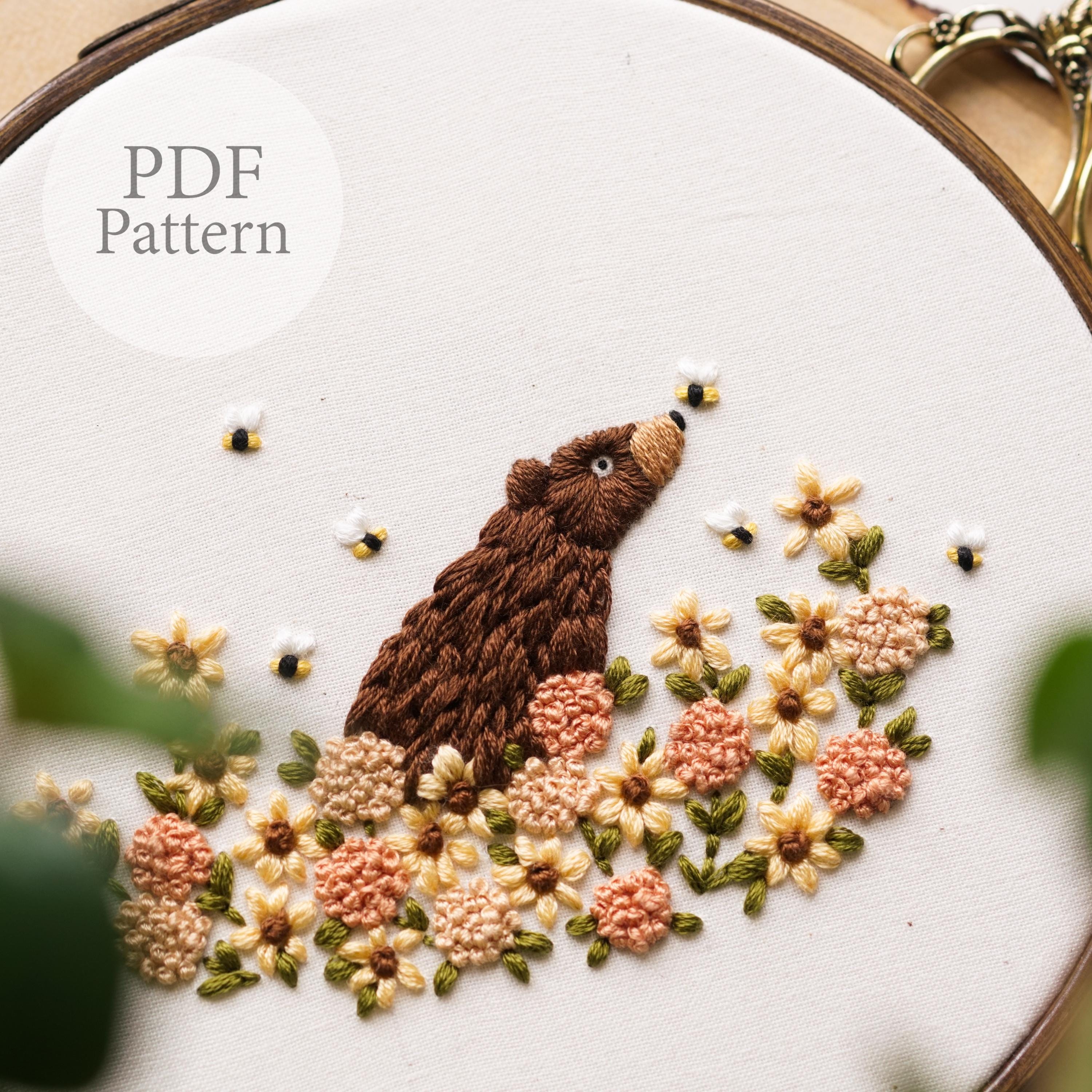 PDF Pattern - 6" Wildflower Bear - Step by Step Beginner Embroidery ...