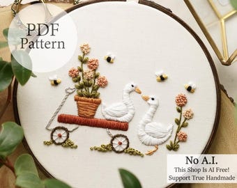 PDF Pattern - 6" Garden Geese - Step By Step Beginner Embroidery Pattern With YouTube Tutorials