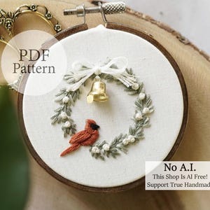 Patrón PDF - Corona de cardenal de 7,6 cm - Patrón de bordado paso a paso para principiantes con tutoriales en YouTube