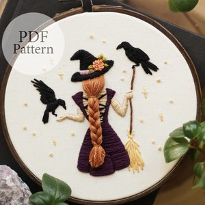 PDF Pattern - 6" Raven Witch - Step By Step Beginner Embroidery Pattern With YouTube Tutorials