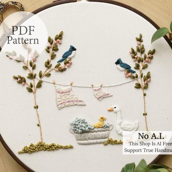 Patron PDF - Nettoyage de printemps de 20 cm (8 po.) - Modèle de broderie pour débutants, étape par étape, avec tutoriels YouTube