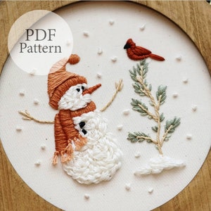 PDF Pattern 6 Cozy Snowman & Cardinal Friend Step By Step Beginner Embroidery Pattern With YouTube Tutorials image 4