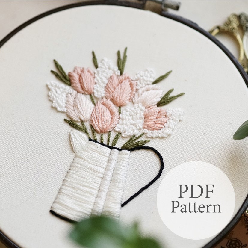 PDF Pattern - 7" Tulip Bouquet - Step by Step Beginner Embroidery ...