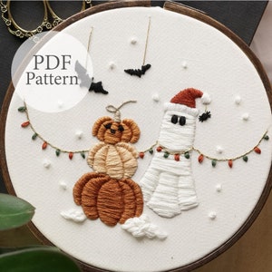 PDF Pattern - 6" Seasonal Confusion Ghost - Step By Step Beginner Embroidery Pattern With YouTube Tutorials - Halloween Embroidery