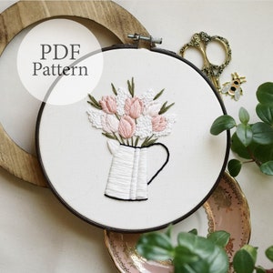 PDF Pattern - 7" Tulip Bouquet - Step by Step Beginner Embroidery ...