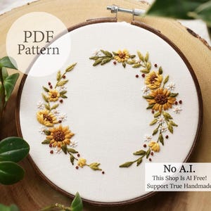 Patrón PDF - Corona de sol de 15 cm - Con opción de texto - Patrón de bordado paso a paso para principiantes con tutorial en YouTube