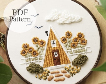 PDF Pattern - 6" Sunshine Cabin - Step By Step Beginner Embroidery Pattern With YouTube Tutorials